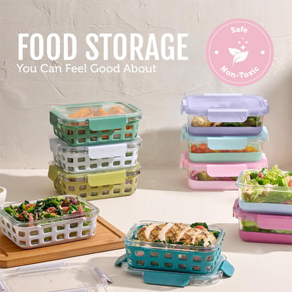 Ello Duraglass 3.4 Cup Meal Prep Sets 10Pc, 5 Pack Set- Glass Food Storage Container with Silicone Sleeve and Airtight BPA-Free Plastic Lids, Dishwasher, Microwave, and Freezer Safe, Olive Tree