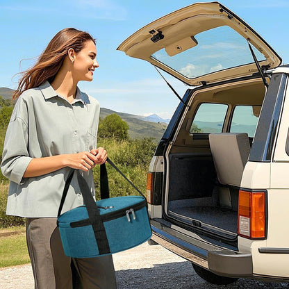 Round Insulated Casserole Carrier – 12" Portable Pie Carrier Bag for Hot or Cold Food, Leakproof Thermal Lunch Tote with Handle for Parties Picnic & Travel - Grey