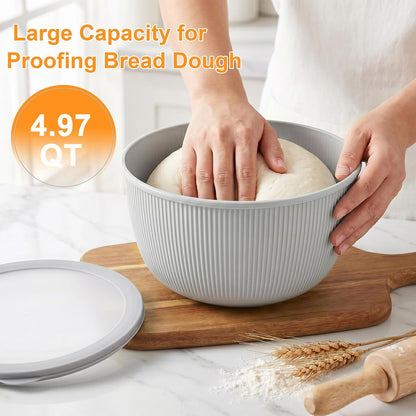 BoxedHome Plastic Mixing Bowls with Lids Set,4.97QT Large Capacity Deep Nesting Bowl,8 Pieces Set BPA-Free Prep Bowls,Dishwasher & Microwave Safe,Beige