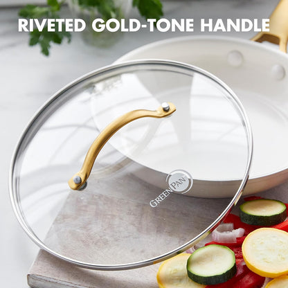 GreenPan 8" Tempered Glass Lid for Pots and Pans Cookware, Gold-Tone Handle with Matte Finish, Dishwasher and Oven Safe