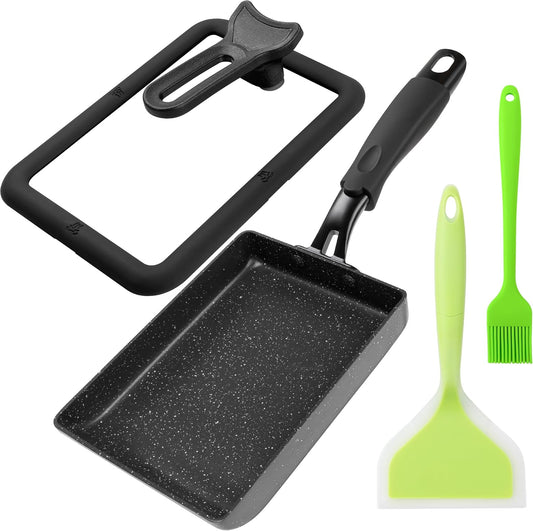 MyLifeUNIT Tamagoyaki Pan with Lid, Japanese Omelette Pan for Gas Stove & Electric Stove, Nonstick Square Egg Pan Skillet 7.3" x 5.3"
