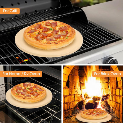 Small 10x10 Inch Cordierite Pizza Stone for RV Camper Oven & Grill, Square Baking Stone for Pizza, Bread, Pies, BBQ, Durable and Safe, with Plastic Scraper