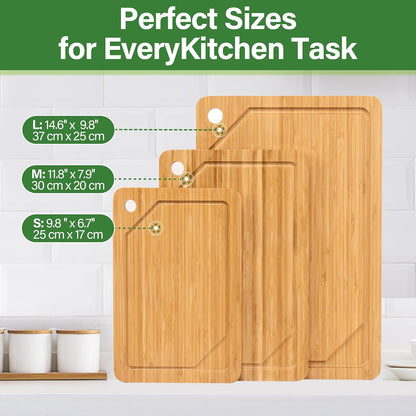 Wood Cutting Board Set of 4, Wooden Chopping Boards with Food Icons for Kitchen, Charcuterie Board for Meat, Vegetables, Fruits, Cheese