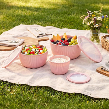 BoxedHome Plastic Mixing Bowls with Lids Set,4.97QT Large Capacity Deep Nesting Bowl,8 Pieces Set BPA-Free Prep Bowls,Dishwasher & Microwave Safe,Beige