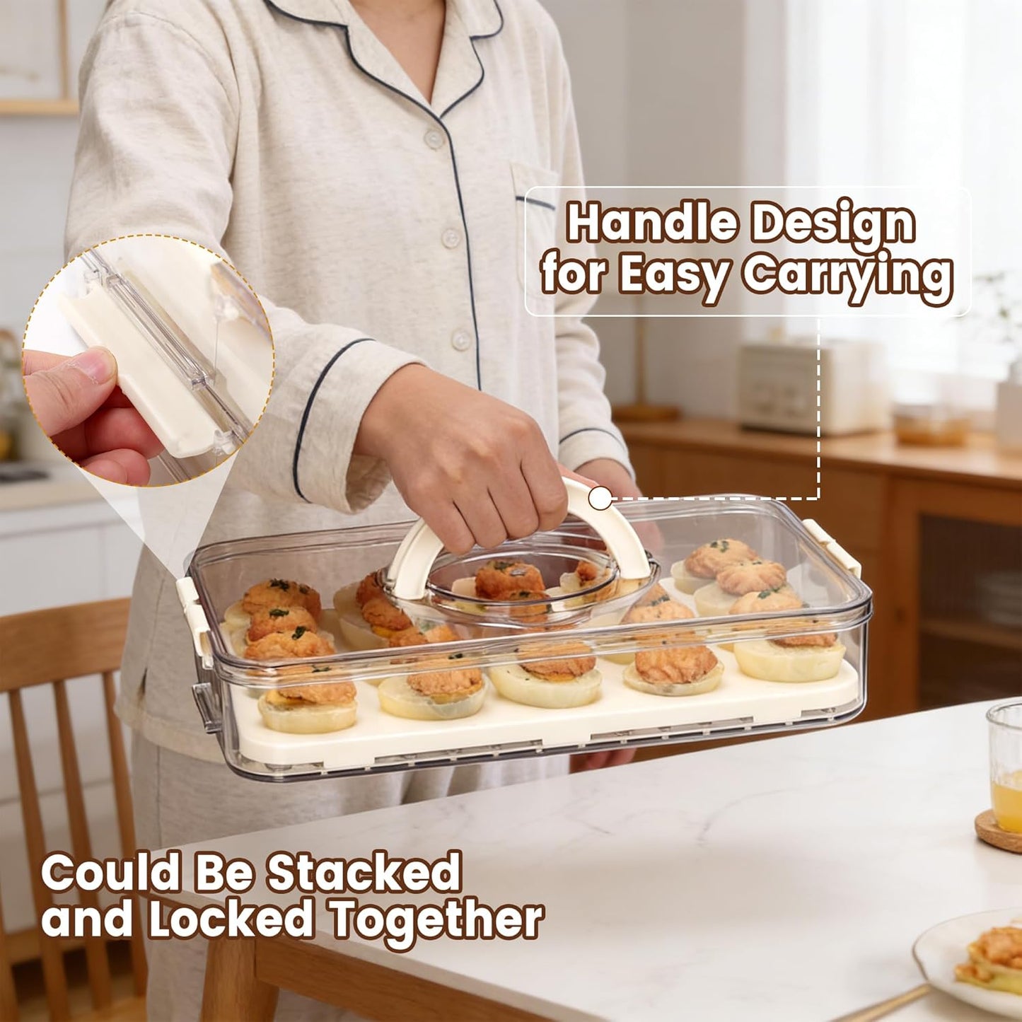 2-Layer Deviled Egg Containers with Lid, Plastic Deviled Egg Platter Tray Carrier with Handle for 40 Eggs, Clear Portable Stackable Egg Holder Storage for Fridge Party Picnic (2 layers)