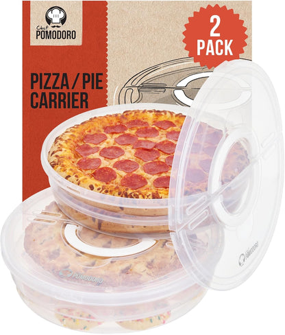 Chef Pomodoro Pie Carrier for 2 Pies 12-Inch, Multi Pie Carrier With Lid and Handle, Pizza Holder With Lid, Reusable Pizza Storage Container for Transport, Stackable Food Keeper, Dough Box, 2 Pack