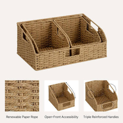 StorageWorks Water Hyacinth Pantry Storage Baskets, Wicker Baskets with Built-in Handles, Handwoven Shelf Baskets for Organizing, Pantry Organizers and Storage, 3 Pack