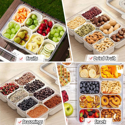 VINGVO Snackle Box, 2Pack Divided Serving Tray with Lid and Handle, 8 Compartment Portable Travel Snack Container for Adults & Kids