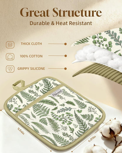 100% Thick Cotton Pot Holders Ribbed Soft Silicone Bright Flower