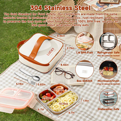 stainless steel lunch box for kids with lids & Spoon Fork & Insulated Bag, Leak-Proof 3 Compartment Food Containers, Food-Grade 304 Stainless Steel, Ideal for Home, Travel (Transparent black)