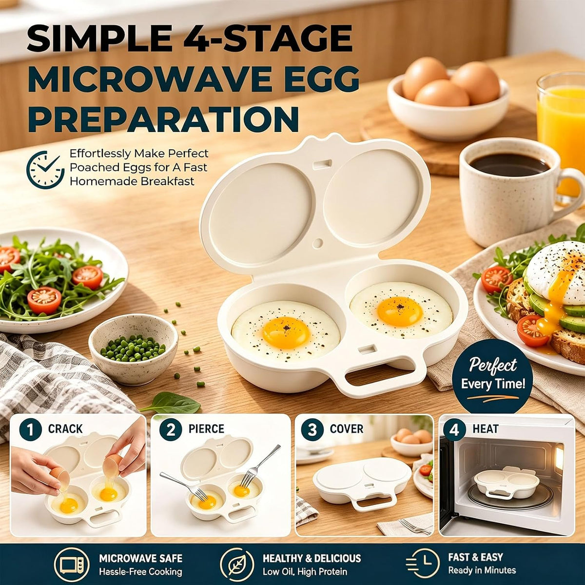 2Pcs Dual Cavity Microwave Egg Poacher, Microwave Egg Cooker for 2 Eggs