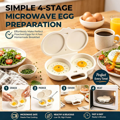 2Pcs Dual Cavity Microwave Egg Poacher, Microwave Egg Cooker for 2 Eggs