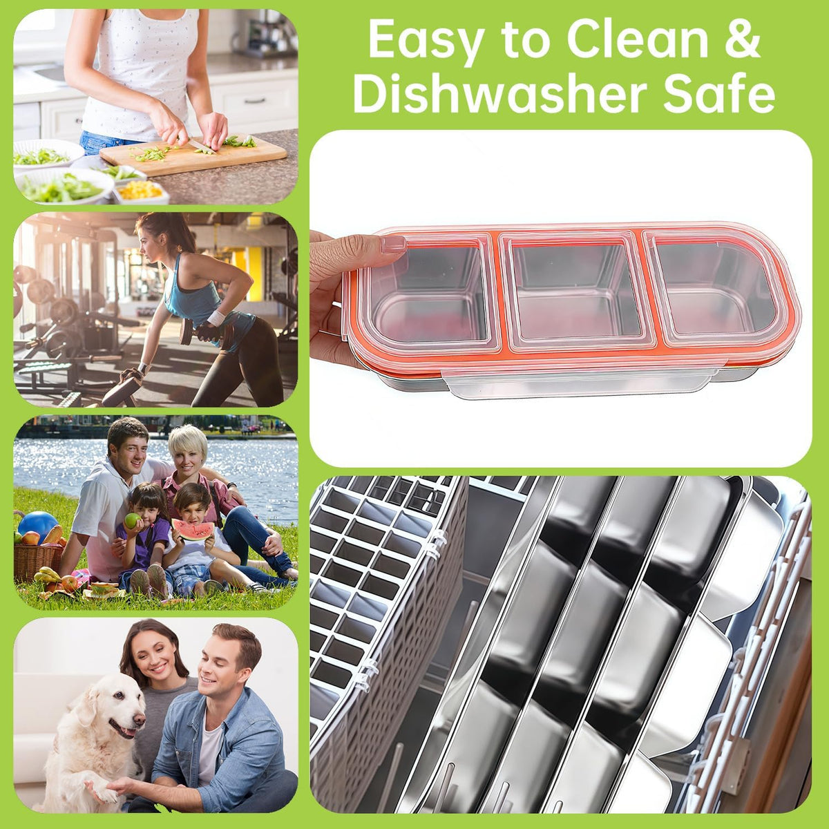 Stainless Steel Snack Containers, 6-Pack Reusable Grab and Go Containers with Lids, Dual Compartment Bento Box for Travel, Camping & Lunch Prep