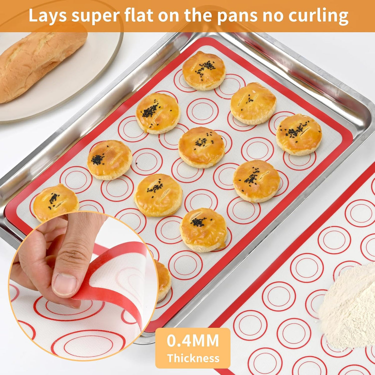 Luckyiren 2 Pack Silicone Baking Mat Set, Nonstick Half Sheet, Orange/Beige
