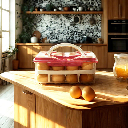 Ortable Large Capacity Double-layers Egg Storage Container Holds 24 Eggs Shatter-proof Non-slip Eggs Holder with Handle (Purple)