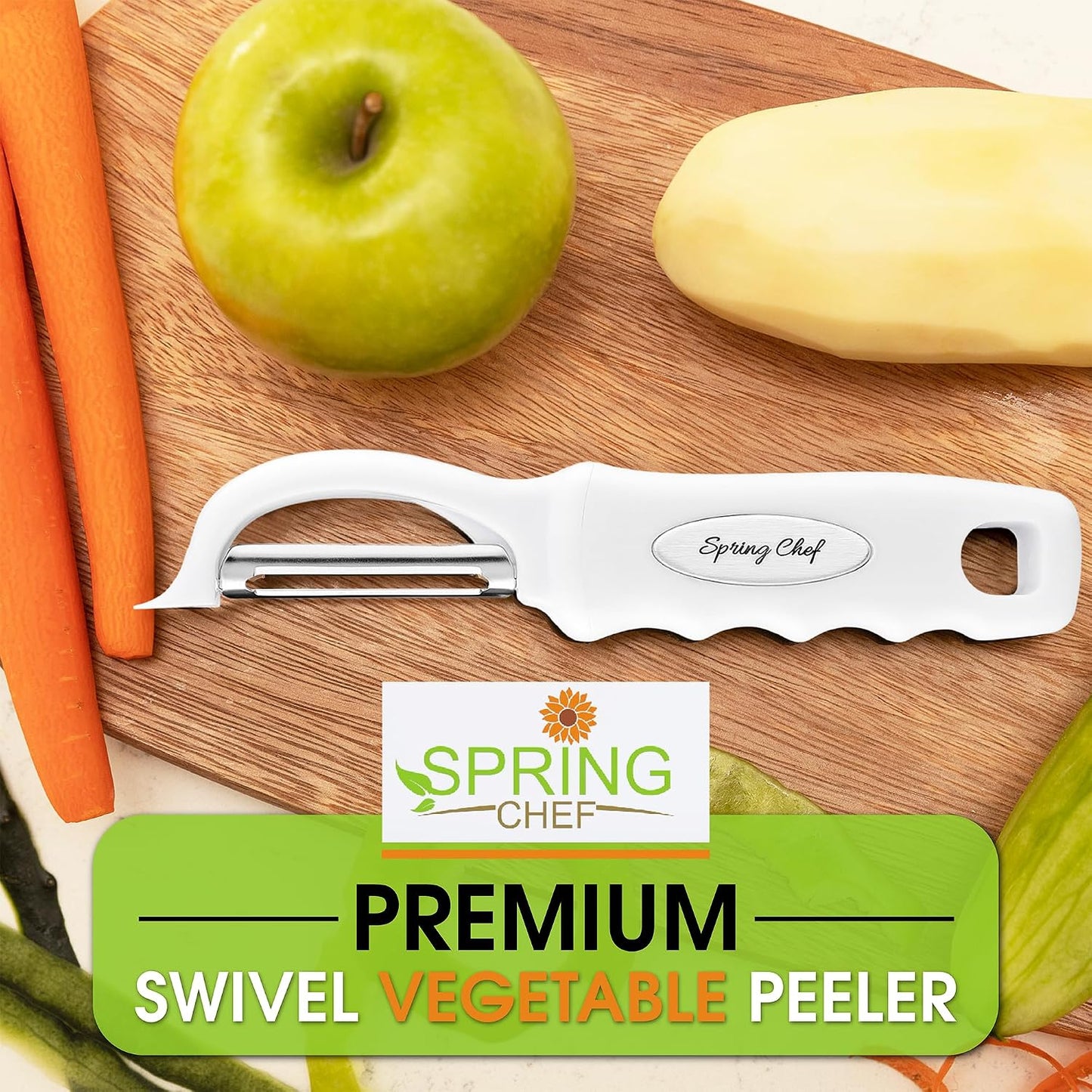 Spring Chef Premium Swivel Vegetable Peeler, Soft Grip Handle and Ultra Sharp Stainless Steel Blades - Perfect Kitchen Peeler For Veggie, Fruit, Potato, Carrot, Apple - Mango