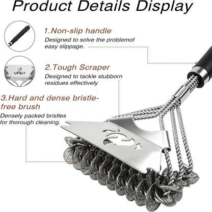 TNTOR Grill Brush Bristle Free with Scraper, 18" Adjustable Handle BBQ Grill Brush for Outdoor Grill, Extra Strong Grill Cleaner Brush for Grill/Smoker/Gas/Charcoal, Grill Gifts for Men/Dad