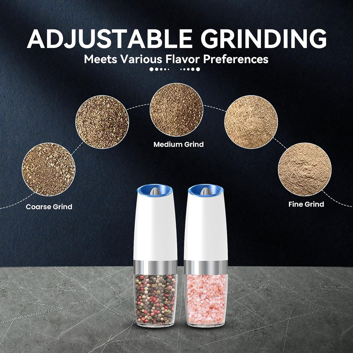 UNNEES Battery Operated Gravity Salt And Pepper Grinder Set, 2 Pcs (Black)