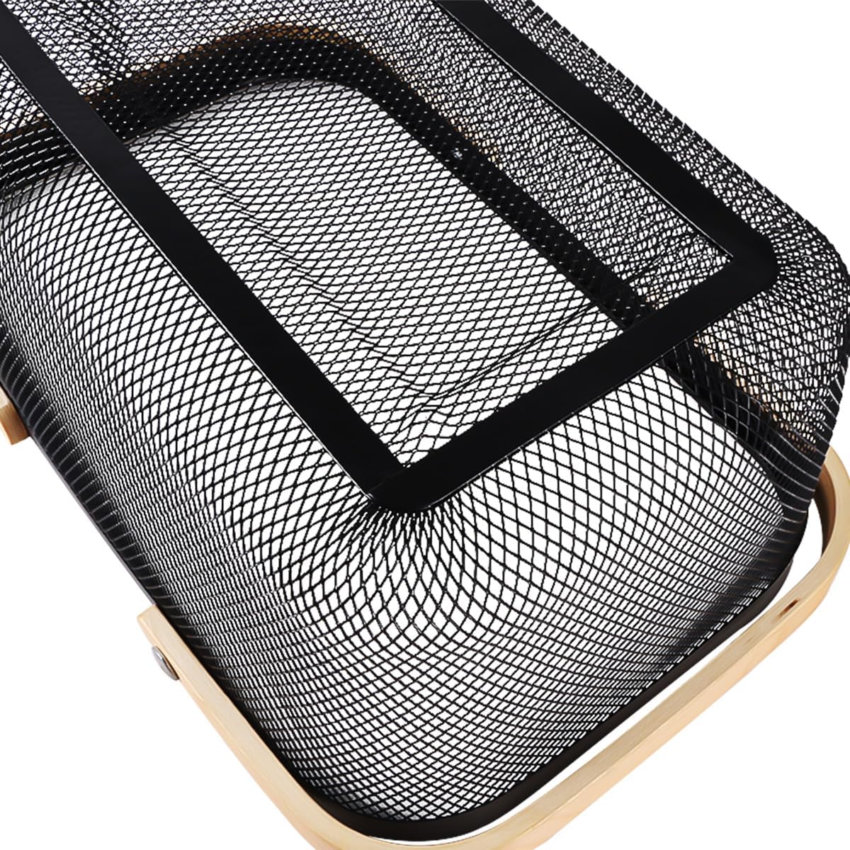 Portable Mesh Harvest Basket - Natural Bamboo Handle Foldable Organizer for Kitchen, Garden & Picnic | Ventilated Storage Bin with Rust-Proof Wire, Space-Saving Farmhouse Decor (Pink)