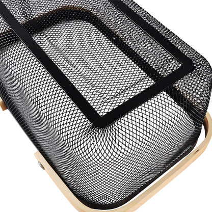 Portable Mesh Harvest Basket - Natural Bamboo Handle Foldable Organizer for Kitchen, Garden & Picnic | Ventilated Storage Bin with Rust-Proof Wire, Space-Saving Farmhouse Decor (Pink)