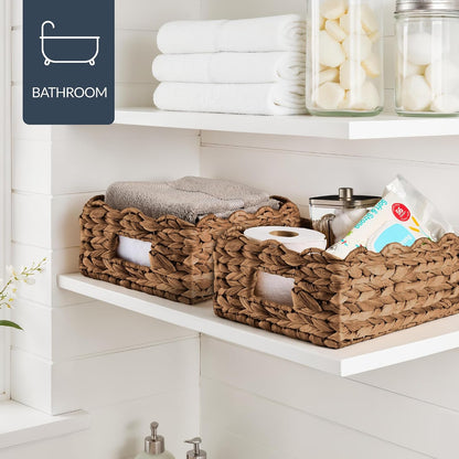 Best Choice Products 9x12 Scalloped Shelf Baskets, Woven Storage Bins, Storage Organizers for Pantry, Living Room, Bedroom, Nursery & Laundry, 4 Pack - Natural with White Trim