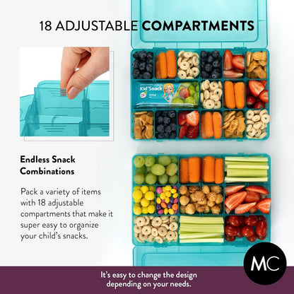 Large Kids Snack Box Containers Set of 2 -100 Labels, BPA-Free, Adjustable Compartments, Dishwasher Safe, Reusable Tray, Food Grade, Meal Prep Container, PARENT TESTED PARENT APPROVED AWARD (Clear)