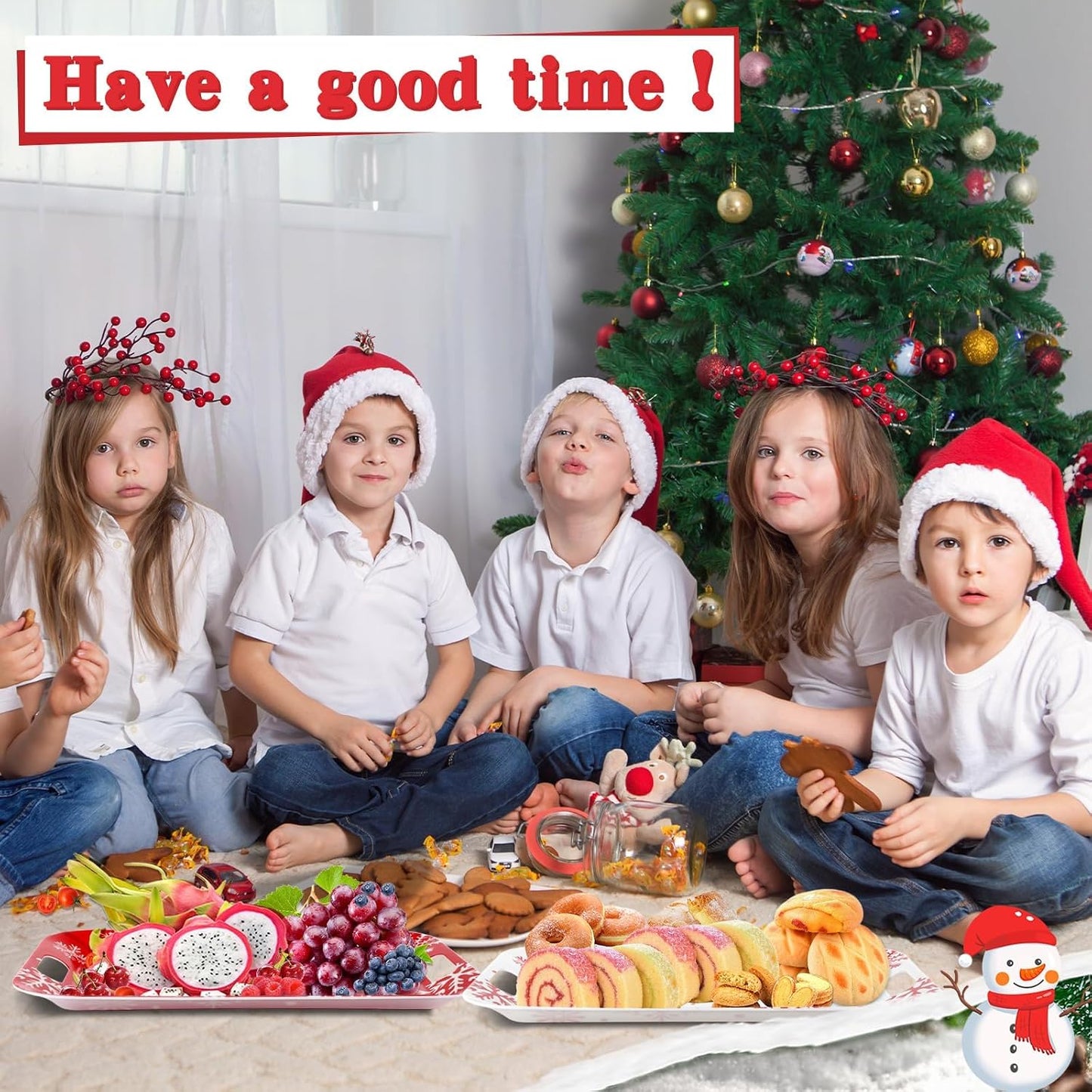 2Pcs Winter Serving Trays 16.1 x 11.1 Inch Large Melamine Christmas Trays Platters with Handles Rectangular Snowflake Melamine Dish for Serving Food Outdoor Dinner Dessert Plates Party Decorations