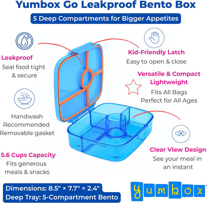Yumbox Go Leakproof Bento Lunch Box, 5 Compartments, Charcoal Gray | Deep Portioned Tray | Removable Silicone Gasket | Lightweight Construction | Fits Most Lunch Bags | Easy-Clean Design