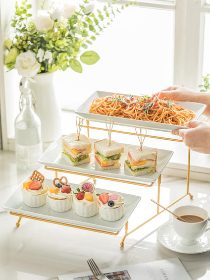 YHOSSEUN 3 Tier Serving Tray for Party, Tiered Serving Platters and Trays, 14 Inch Tiered Tray Stand, Dessert Stand, Serving Stand, Dessert Table Display Set with Collapsible Sturdier Metal Rack