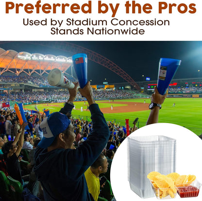 Vesici 100 Pcs 12oz Nacho Trays Disposable 2 Compartment Food Snack Tray Concession Stand Supplies Movie Night Clear Plastic Cheese Dip and Chip Holder for Candy School