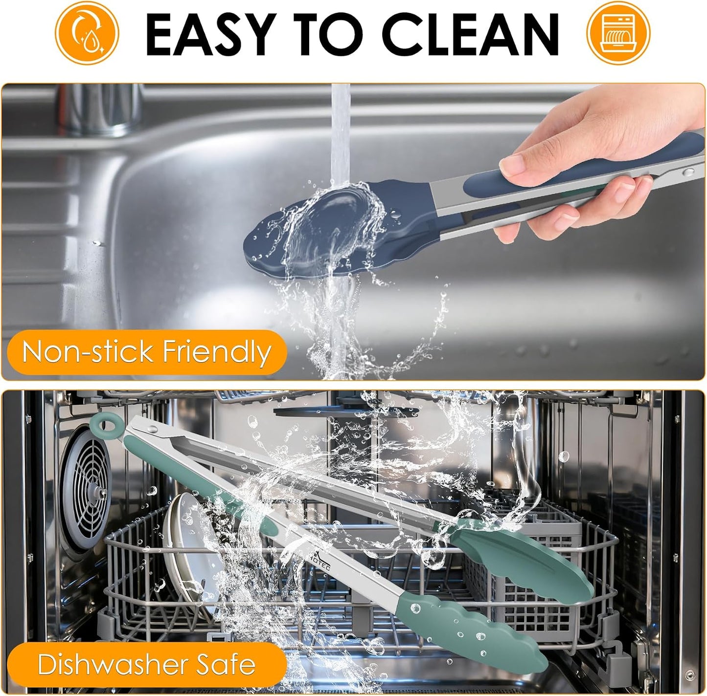HOTEC Premium Stainless Steel Locking Kitchen Tongs with Silicon Tips, Set of 2-9" and 12"