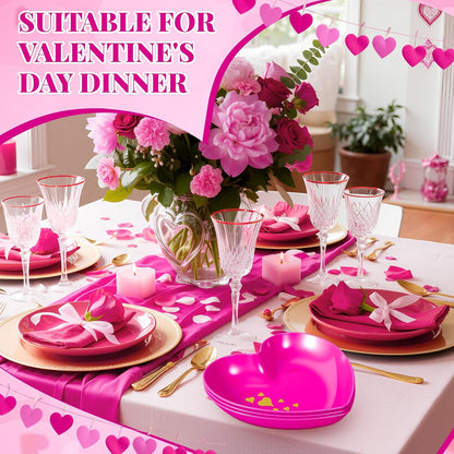 Reallnaive 6 Pcs 8.7 Inch Valentines Day Heart Shaped Plates Dessert Bowls Appetizer Plates Salad Bowls for Gift Valentine's Day Anniversary Party Supplies