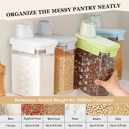 Hongya Rice Container, Airtight Rice Storage Container, Portable Pet Food Storage Containers with Measuring Cup, 4 to 8lbs Cereal Containers Storage for Kitchen Pantry Household, BPA-Free, White
