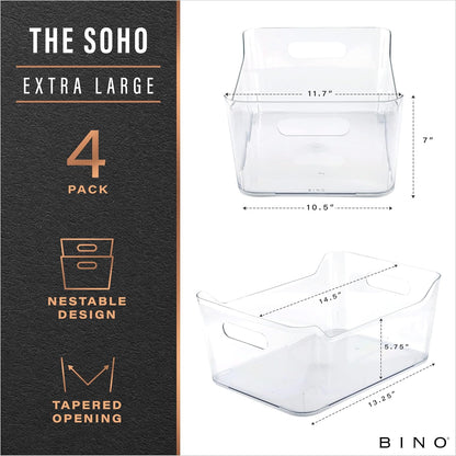 BINO | Plastic Organizer Bins, X-Small - 4 Pack | THE SOHO COLLECTION | Multi-Use Organizer Bins | Pantry & Freezer Bin | Plastic Storage Containers | Bin for Home & Kitchen Org