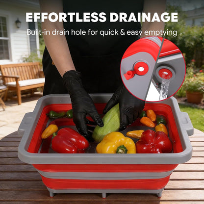 Feasto Collapsible BBQ Prep Tubs with Cutting Board, 9-IN-1, 2 Tubs Portable Grill Prep Station with Side Brackets, Lids, Knives, Meat Claws and Drain Rack, Space-Saving for Kitchen & Camping, Black