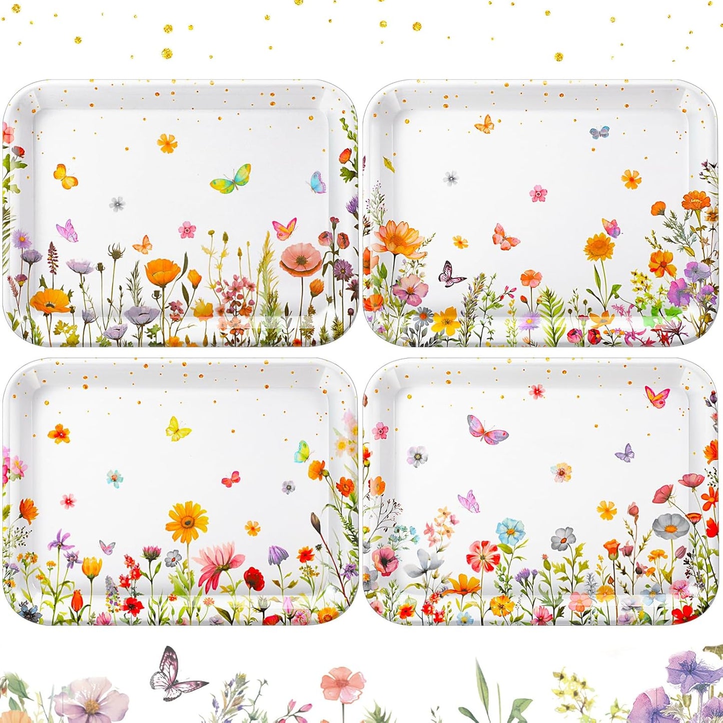 4 Pieces Basketball Serving Trays - Sports Melamine Platters Reusable Rectangle Party Trays for Basketball Sports Theme Party Food Dessert Serving Supplies, 13 x 9.7 inch