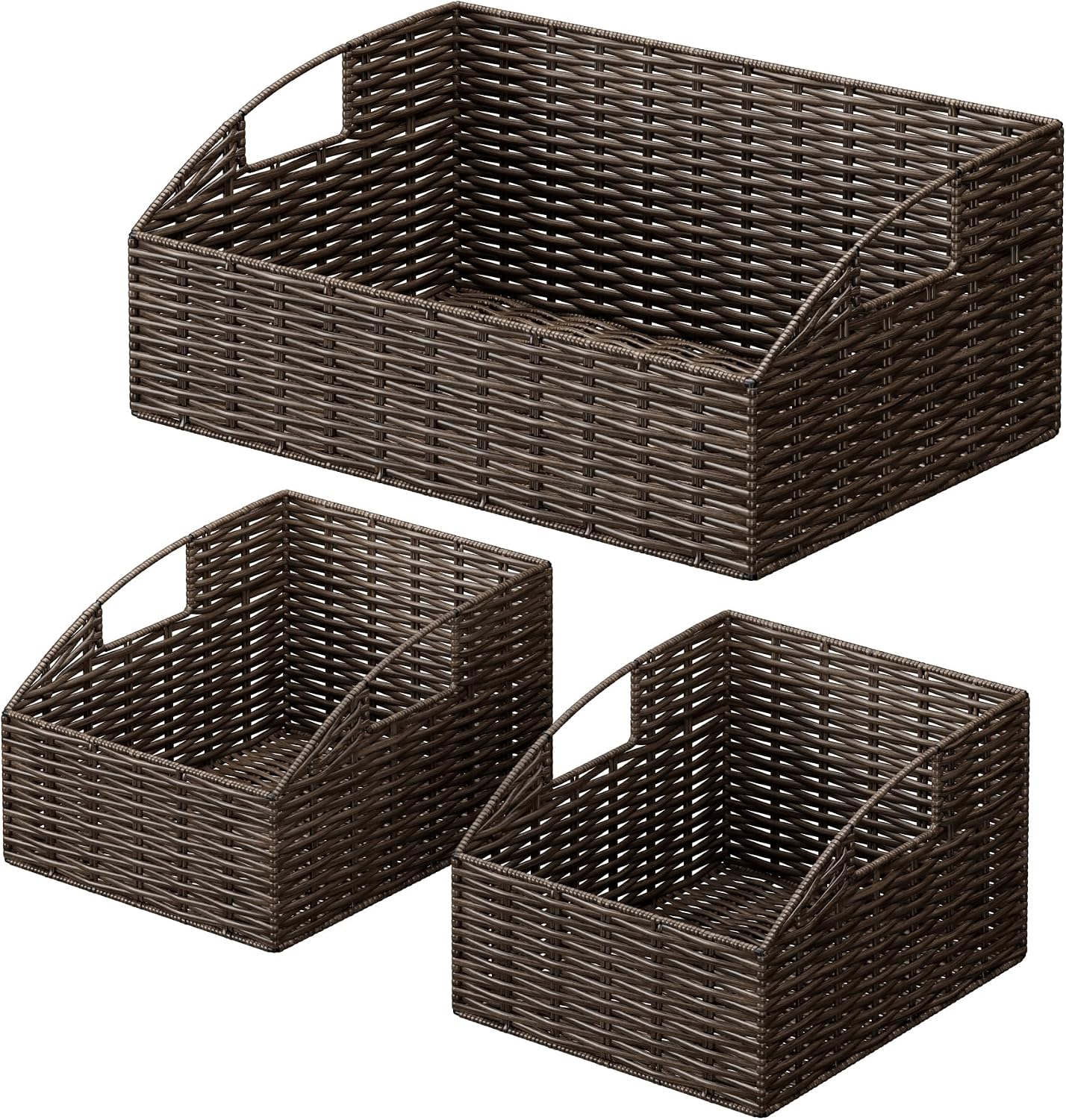 Rattan Storage Baskets, Handwoven Wicker Storage Bins with Built-in Handles, Storage Container Baskets for Shelves, Bedroom, Bathroom, Laundry Room or Kitchen(Natural)