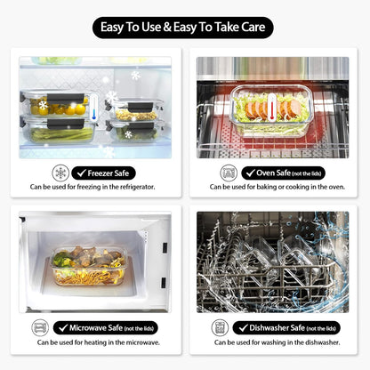 [10 pack Glass Meal Prep Containers with Lids, Glass Food Storage Containers with Snap Locking Lids for Food, Bpa-free, Easy to Open& Close/Microwave,Oven,Freezer,Dishwasher Safe/Leak-Proof
