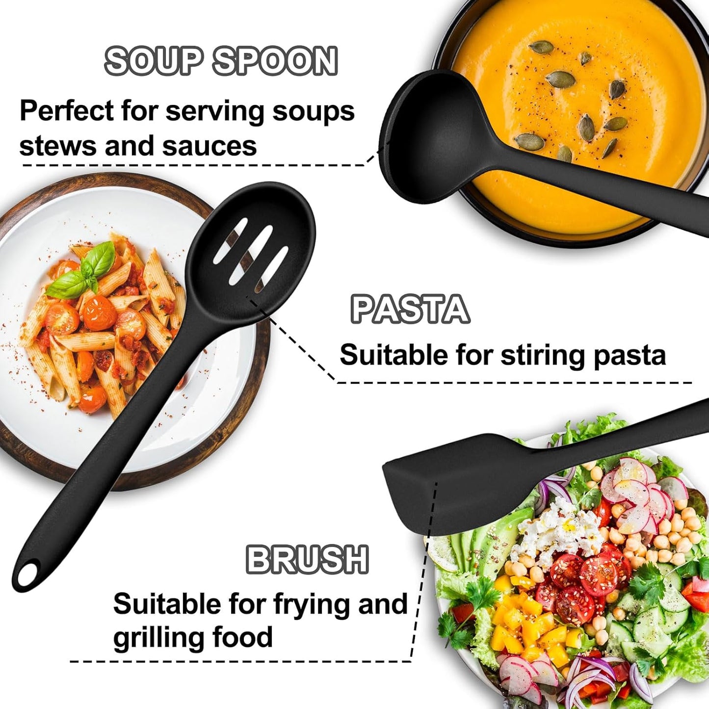 Umite Chef 22-Piece Silicone Cooking Utensils Set，Heat Resistant & Dishwasher Safe Kitchen Tools, Black Non-Scratch Spatula Set for Nonstick Cookware (Khaki)
