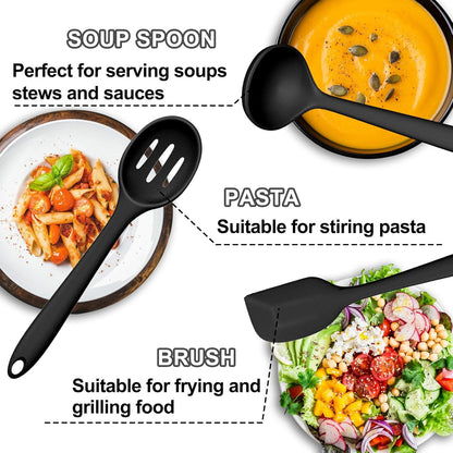 Umite Chef 22-Piece Silicone Cooking Utensils Set，Heat Resistant & Dishwasher Safe Kitchen Tools, Black Non-Scratch Spatula Set for Nonstick Cookware (Khaki)