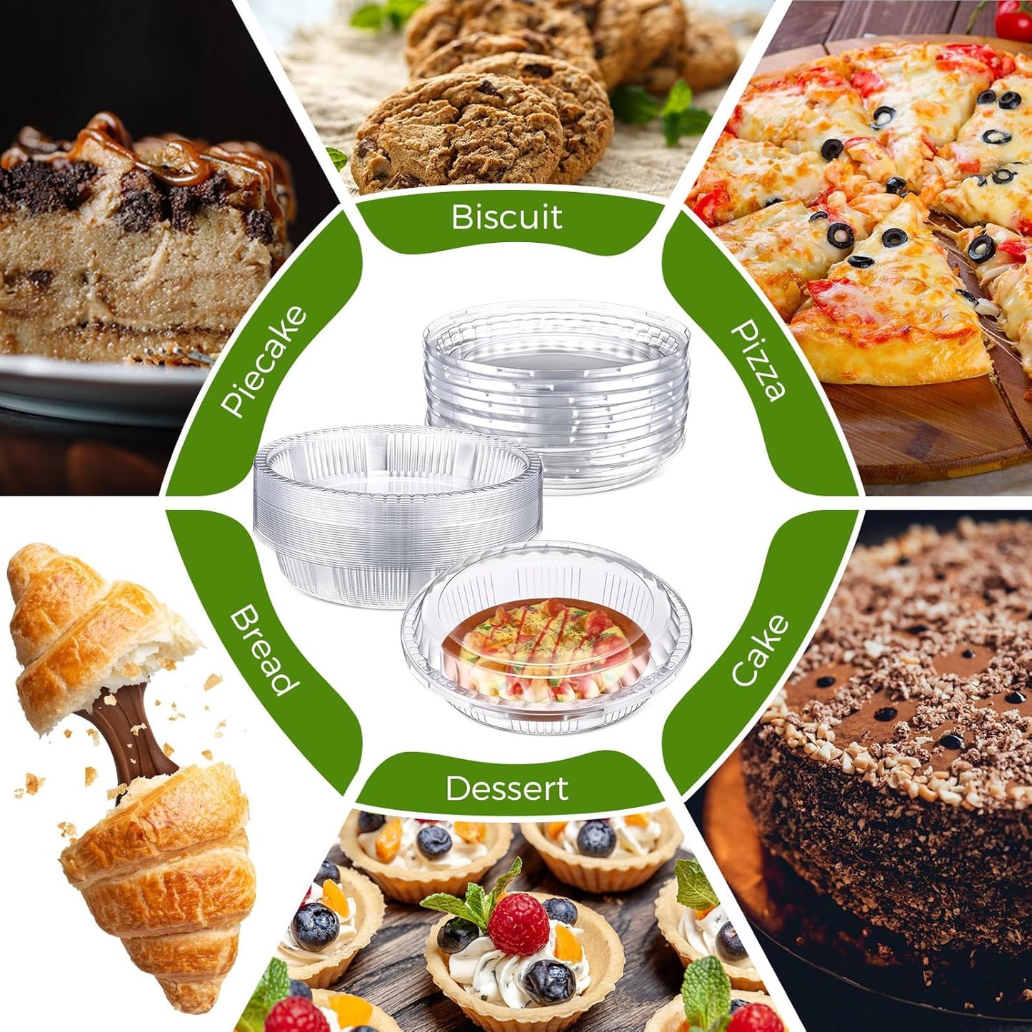Vesici 30 Pcs 9'' Plastic Pie Containers Disposable Clear Dessert Containers with Lids Round Pie Keeper Clamshell Takeout Food Carrier for Takeout Boxes Food Cake Doughnut Storage