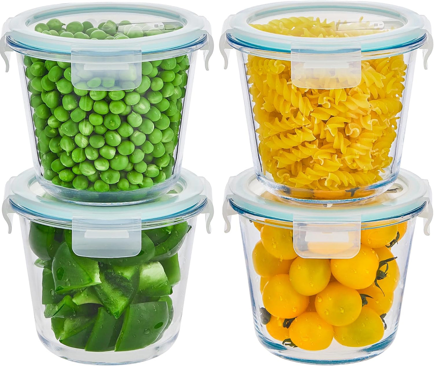 8 PCS Glass Meal Prep Containers with Lids, Airtight 3 Cup Glass Storage Containers Set, Round Deep Soup Containers with Lids for Leftover, Microwave, Dishwasher, and Freezer Safe(4 Sets)