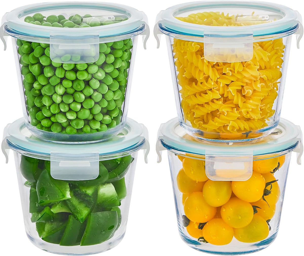 8 PCS Glass Meal Prep Containers with Lids, Airtight 3 Cup Glass Storage Containers Set, Round Deep Soup Containers with Lids for Leftover, Microwave, Dishwasher, and Freezer Safe(4 Sets)