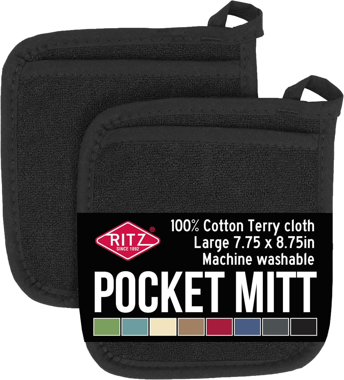 RITZ Terry Pocket Mitt & Hot Pad: Unparalleled Heat Resistant, Durable 100% Cotton – Ergonomically Designed for Optimal Grip – Easy-Care Machine Washable –, Federal Blue