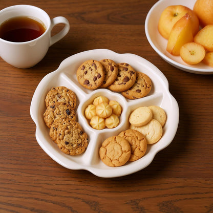 Ceramic Snack Platter Serving Tray,4 Sectional Porcelain Appetizer for Hosting & Party Entertaining,Flower Shape Serving Relish Dishes for Chip and Dip Veggies,Candy and Snack (Yellow)
