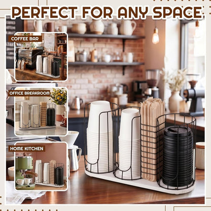 Geelin 18oz Adjustable Coffee Cup Dispenser with Wooden Base, Cup and Lid Holder, Cups Holder Organizer for Coffee Pod Straw and Lid Storage(2-compartment Single,Color 2)
