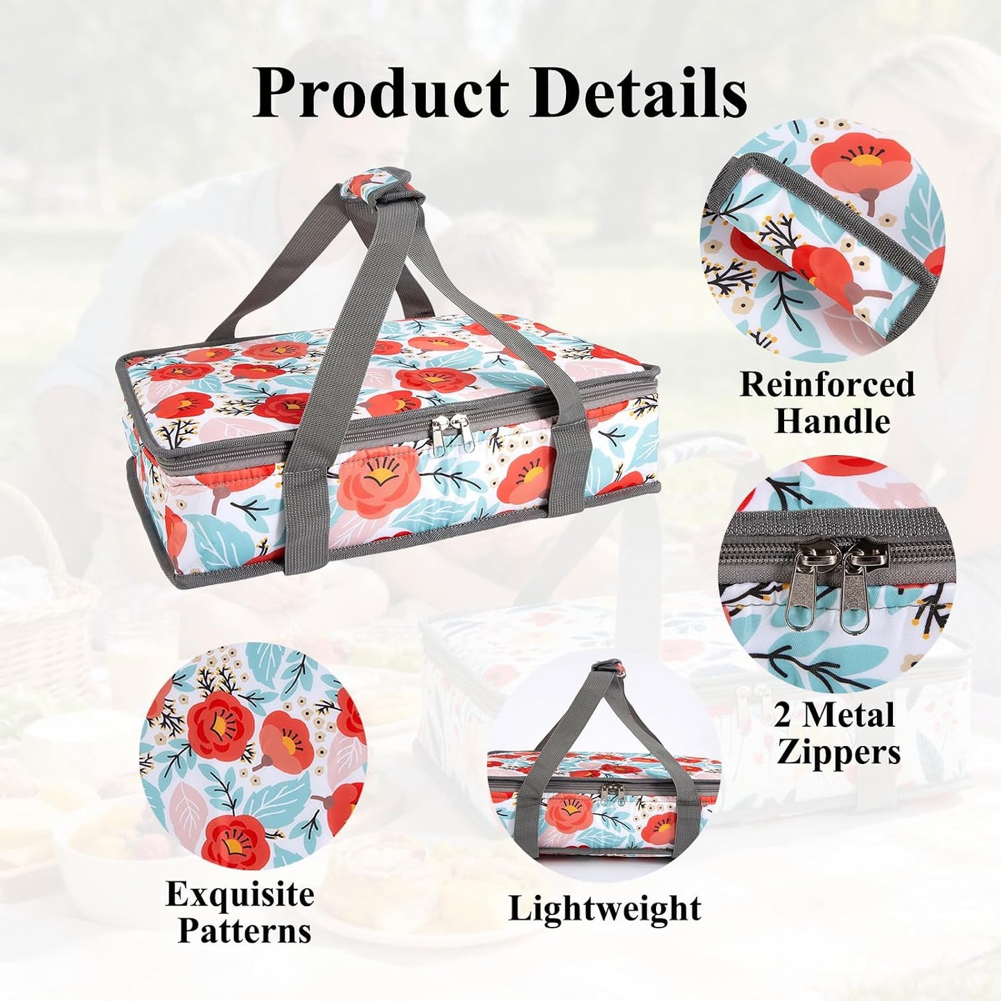 Insulated Casserole Carrier Expandable for Hot or Cold Food with Handle Food Transport for Travel Picnic Cookouts,Fits Pioneer Woman Kitchen Stuff Accessories and 9" x 13" Baking Dish