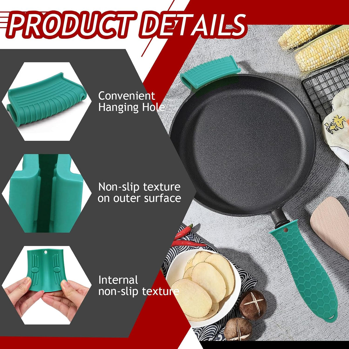 4 Pack Cast Iron Handle Covers, Heat Resistant Silicone, Black