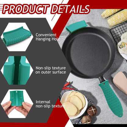 4 Pack Cast Iron Handle Covers, Heat Resistant Silicone, Black