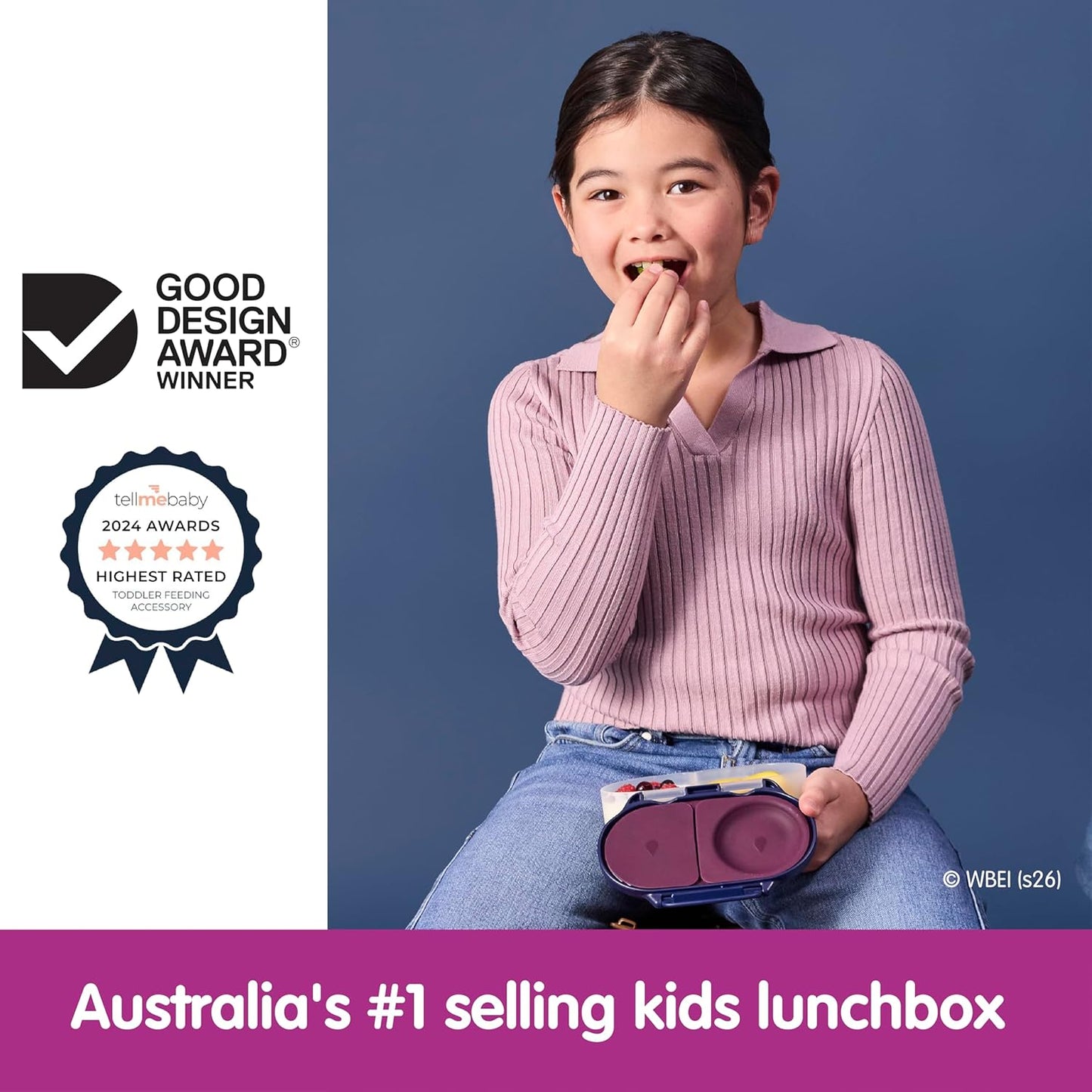 b.box Snack Box 2-Pack - Leak Proof Mini Bento Box for Kids & Toddlers, 2 Compartment Snack Containers for Kids, Dishwasher Safe, BPA-Free, PFAS-Free, Ages 4mo+, 1 3/4 Cup Each (Strawberry + Lilac)